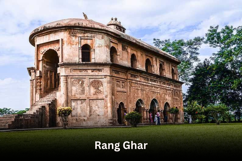 The historic Ranghar Assam District of Assam, an amphitheater with its distinct architectural design amidst a green landscape.