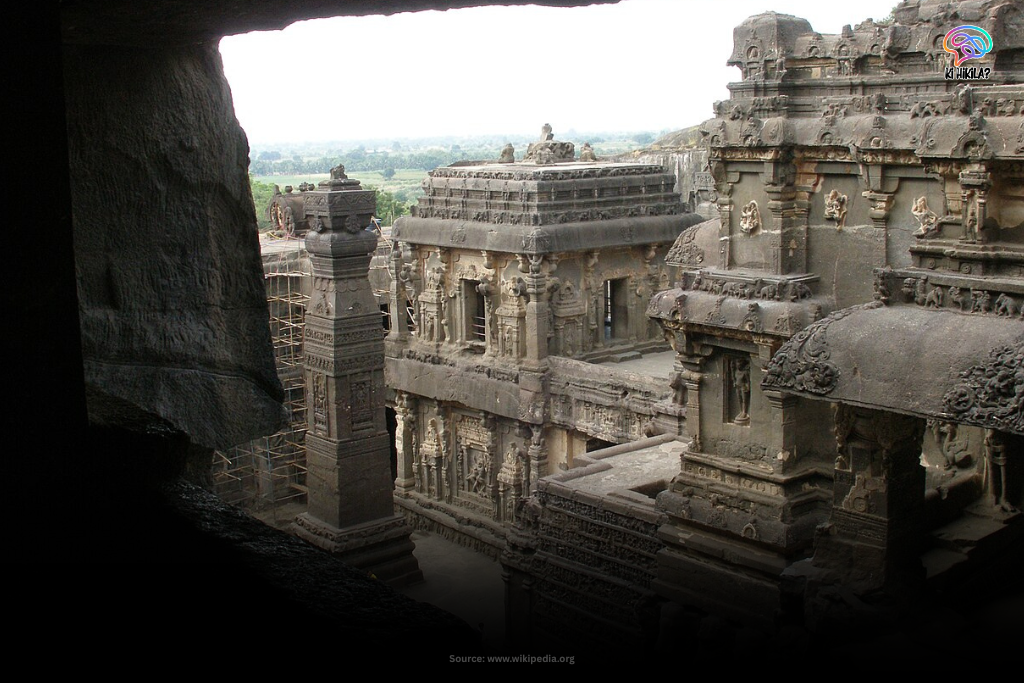 Maharashtra: An Ultimate Showcase of Heritage, Power, Culture, and Economic Prowess” Maharashtra Rock-cut architecture of Kailasa Temple at Ellora Caves (Maharashtra) viewed from a cliff.