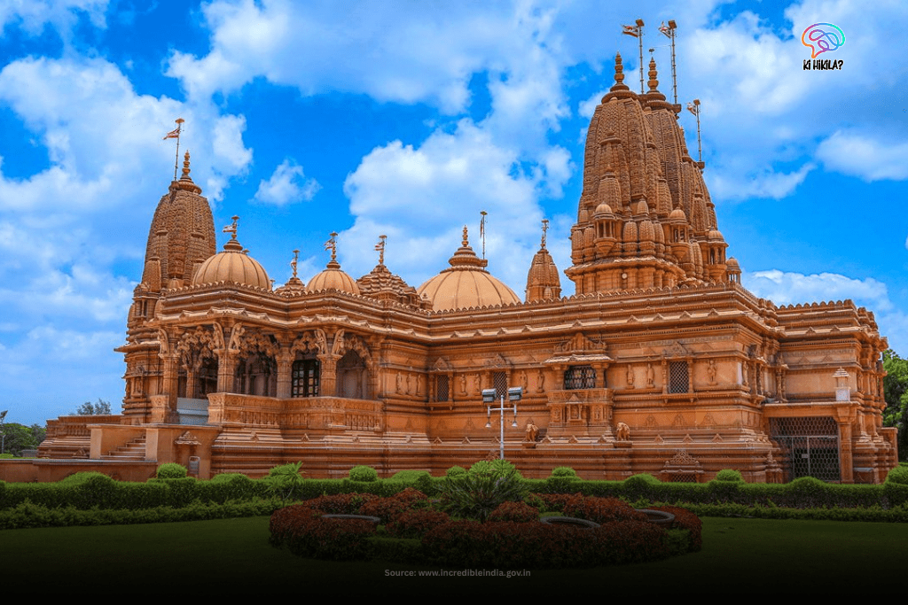 The intricately carved facade of the Swaminarayan Temple, a spiritual landmark in Dadra and Nagar Haveli and Daman and Diu.