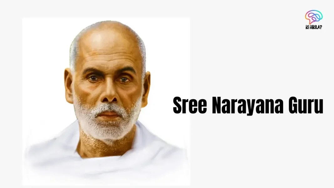 A photo-realistic portrait of Sree Narayana Guru, a social reformer and spiritual leader, wearing a white robe.