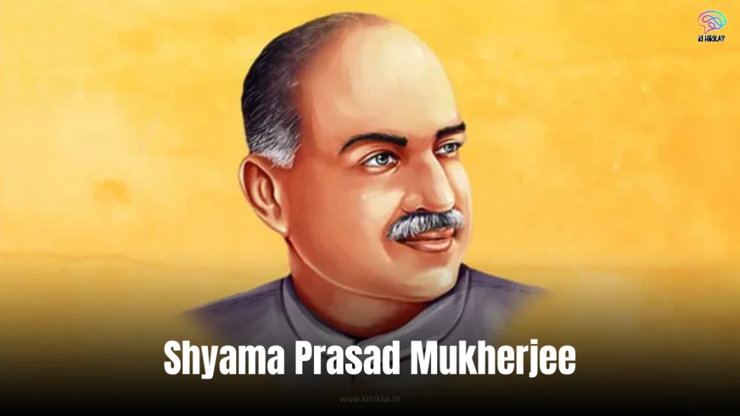 Shyama Prasad Mukherjee: A black-and-white portrait of a man in a suit, standing with a serious expression, symbolizing his political legacy.