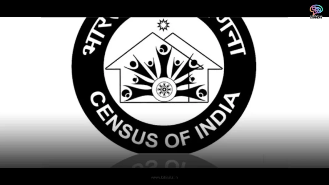 Census of India: A detailed chart with population growth trends, featuring maps and cultural symbols, set against a tricolor background.